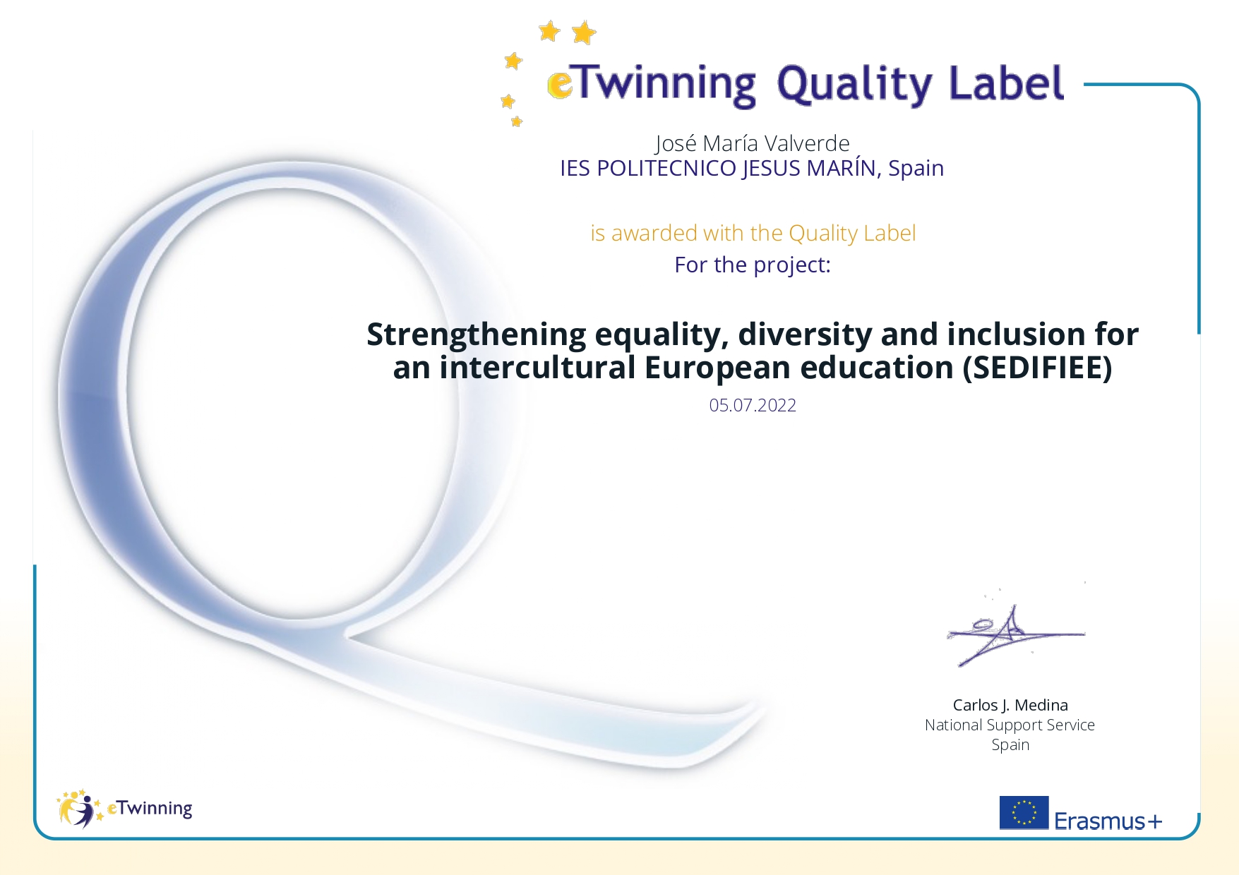 Imagen de la noticia: Erasmus+ Quality Label en Valores